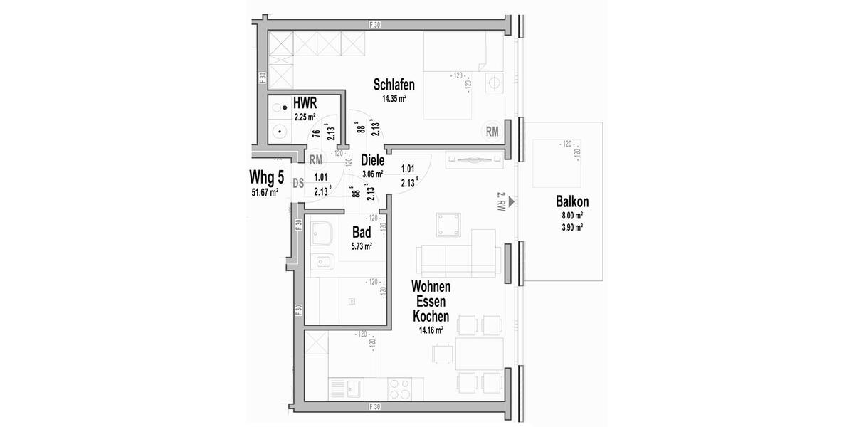Etagenwohnung Laer - 2 Zimmer, 52 m&sup2;, 232.000&euro; | Angebot:26611246
