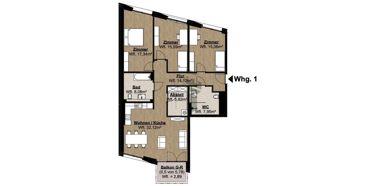 Etagenwohnung Lingen (Ems) - 4 Zimmer, 119 m&sup2;, 1.475&euro; | Angebot:22826388