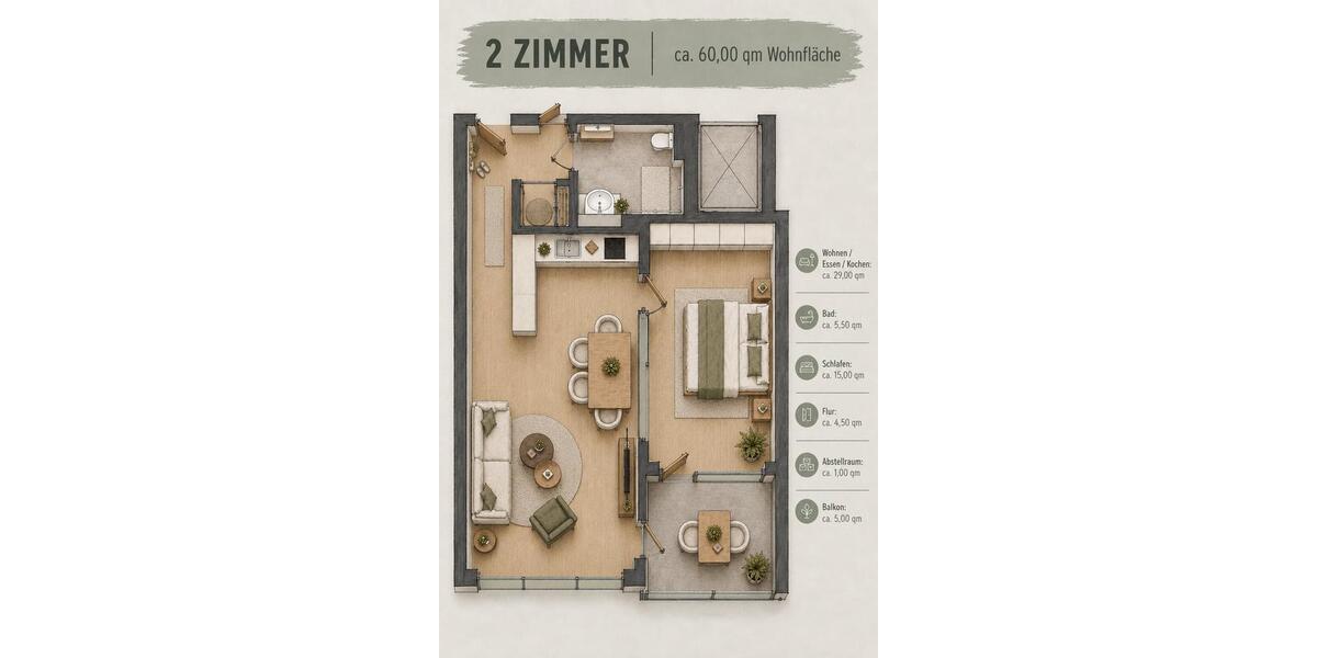 Etagenwohnung Ladbergen - 2 Zimmer, 59 m&sup2;, 407&euro; | Angebot:27566403