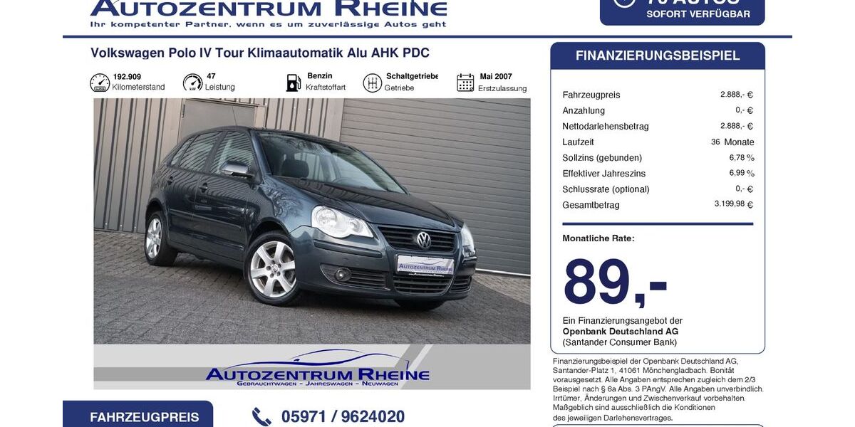 VW Polo 192.909 km 2.888 &euro; Rheine 48432