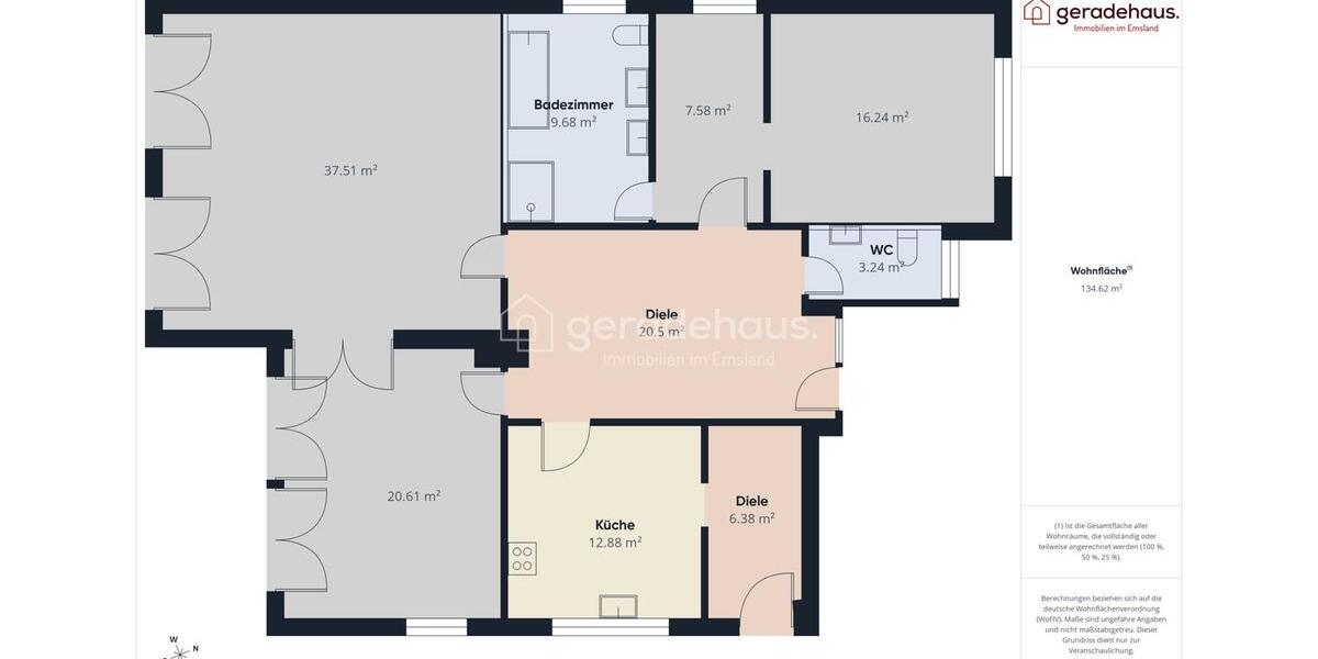 Erdgeschoßwohnung Lingen (Ems) Damaschke - 4 Zimmer, 141 m&sup2;, 1.150&euro; | Angebot:24345591