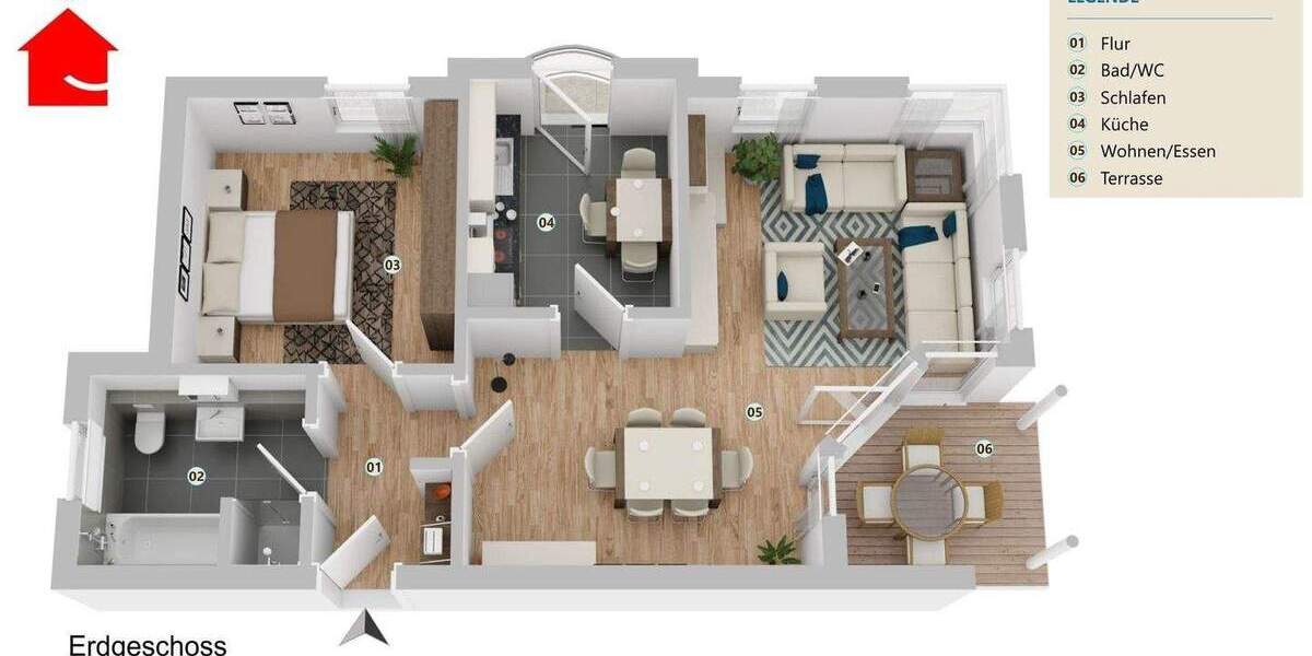 Etagenwohnung Ibbenbüren Stadt - 2 Zimmer, 66 m&sup2;, 225.000&euro; | Angebot:25798106