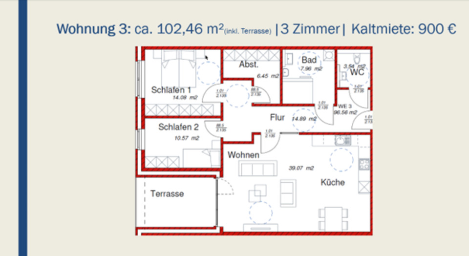 Etagenwohnung Hopsten - 3 Zimmer, 90 m&sup2;, 900&euro; | Angebot:25948951